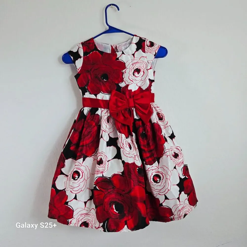 Gymboree Dressed Up Red Floral Rose Holiday Party Dress Girls Size 6